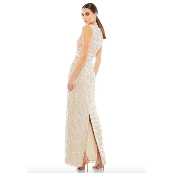 MAC DUGGAL Dress Size 4 Evening Gown Sequin Cream Sleeveless NEW Column - Picture 2 of 5
